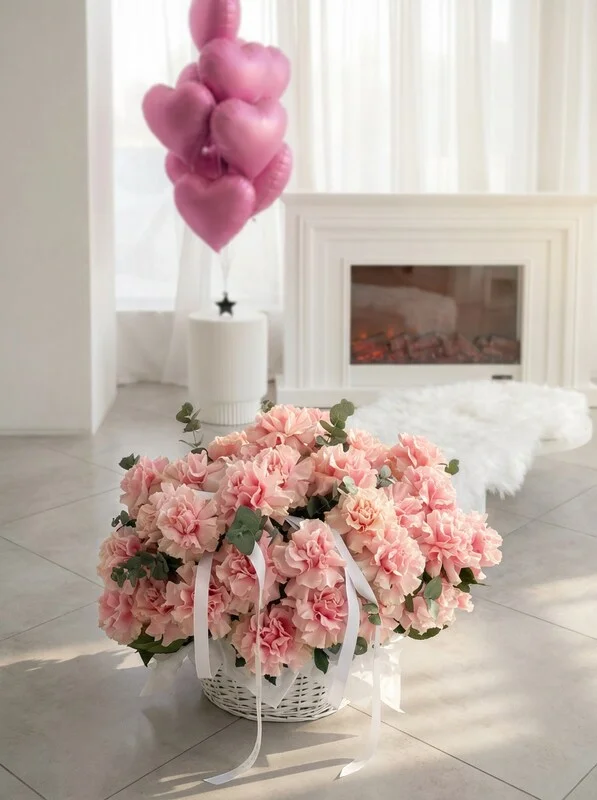 Корзина из французских роз пинк мондиаль