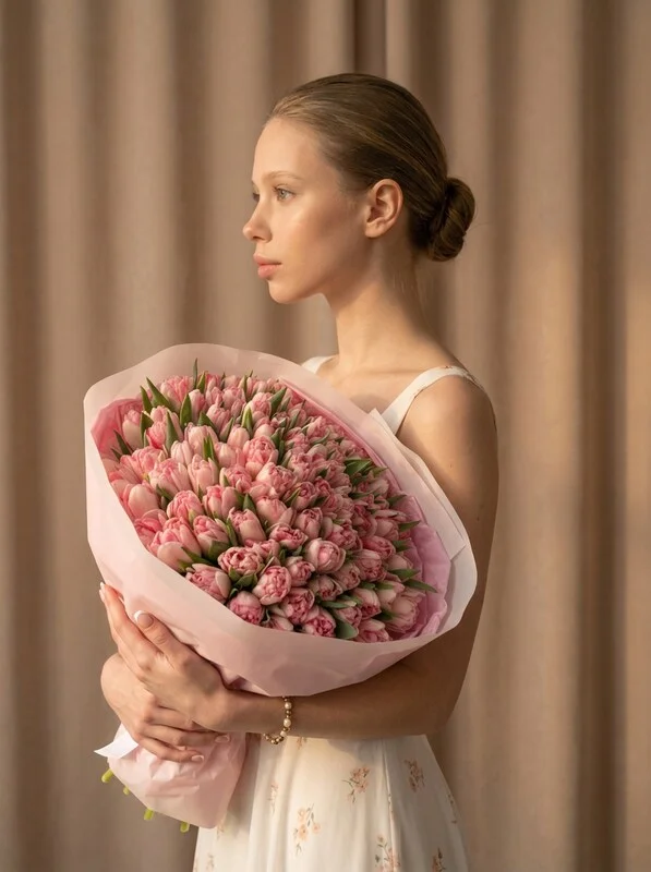 Букет цветов «Эмили» из пионовидных тюльпанов, 51 шт